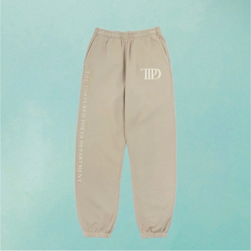 Taylor Swift TTPD Sweatpants Small Tortured Poets Department Beige Joggers S